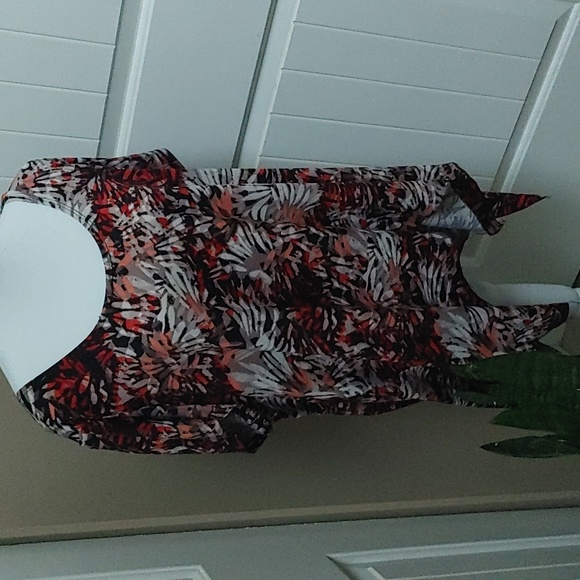 Creations Las Vegas plus size colorful stretchy red, black, orange top - Picture 2 of 11